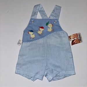NWT VINTAGE By Thomas Shortalls appliqued ducks blue chambray Baby Blue 6-9M